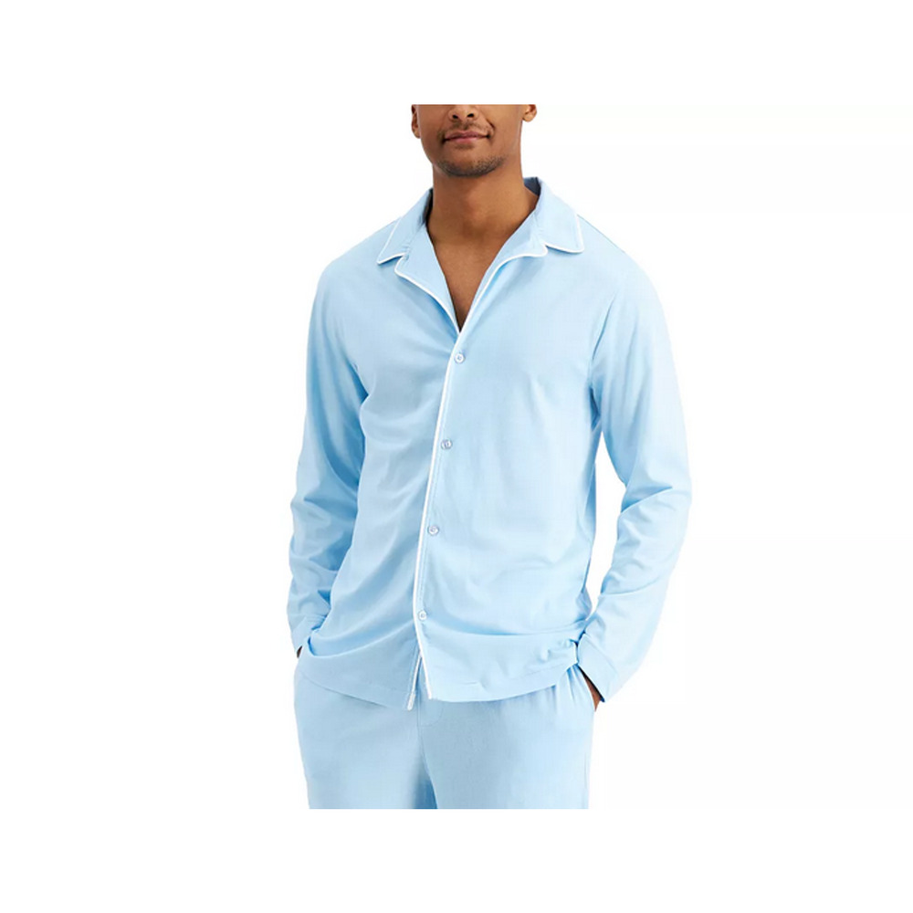 Club Room Men Piped Pajama Shirt Blue Size M